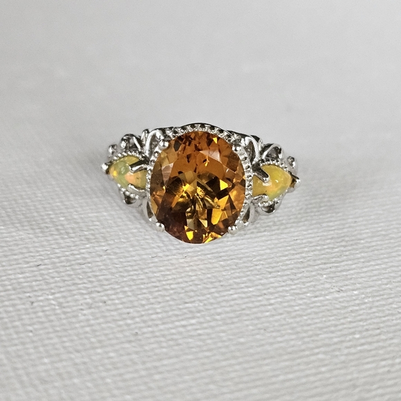 Genuine Serra Gaucha Citrine & Welo Opal Ring Platinum over Sterling Silver Sz 8 - Picture 6 of 10